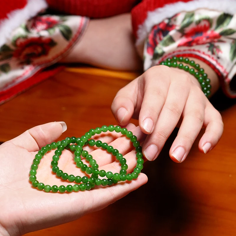 新疆和田玉俄罗斯碧玉手串男士女收圆珠手链