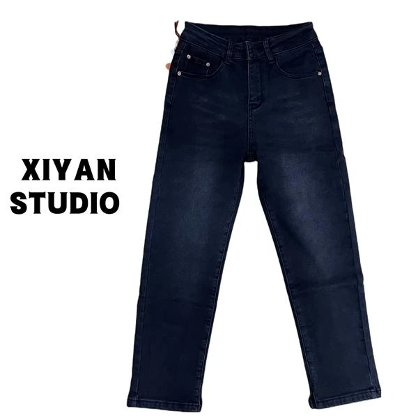 喜研【骏驰家下摆内开叉磨毛加厚牛仔裤】新品显瘦烟管裤