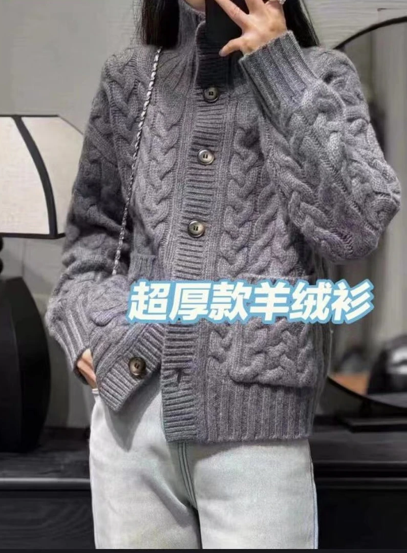 重磅轻奢加厚100%纯山羊绒开衫外套