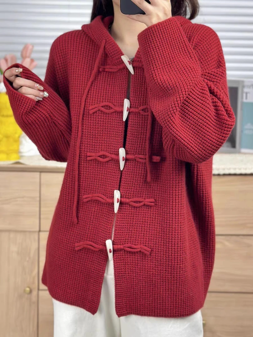 重工重磅 100%纯山羊绒牛角扣连帽外套