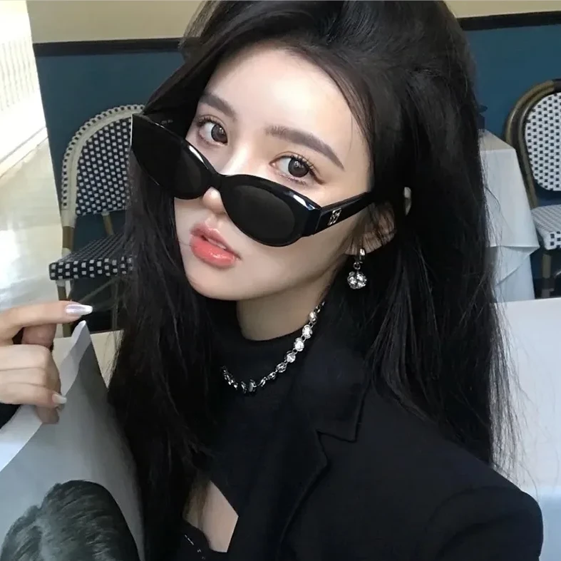 时尚个性黑色窄框墨镜女百搭年轻太阳镜高级感欧美时尚网红眼镜