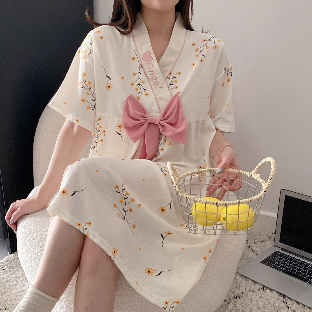 春夏韩版薄款宽松甜美卡通印花大码休闲夏天长款日系连衣裙网红