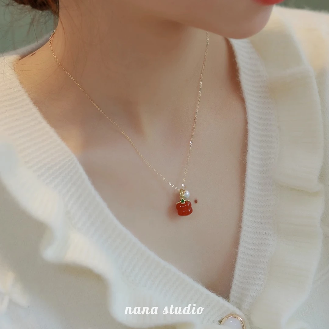 柿柿如意·天然南红玛瑙项链女小众轻奢本命年礼物锁骨链毛衣链女
