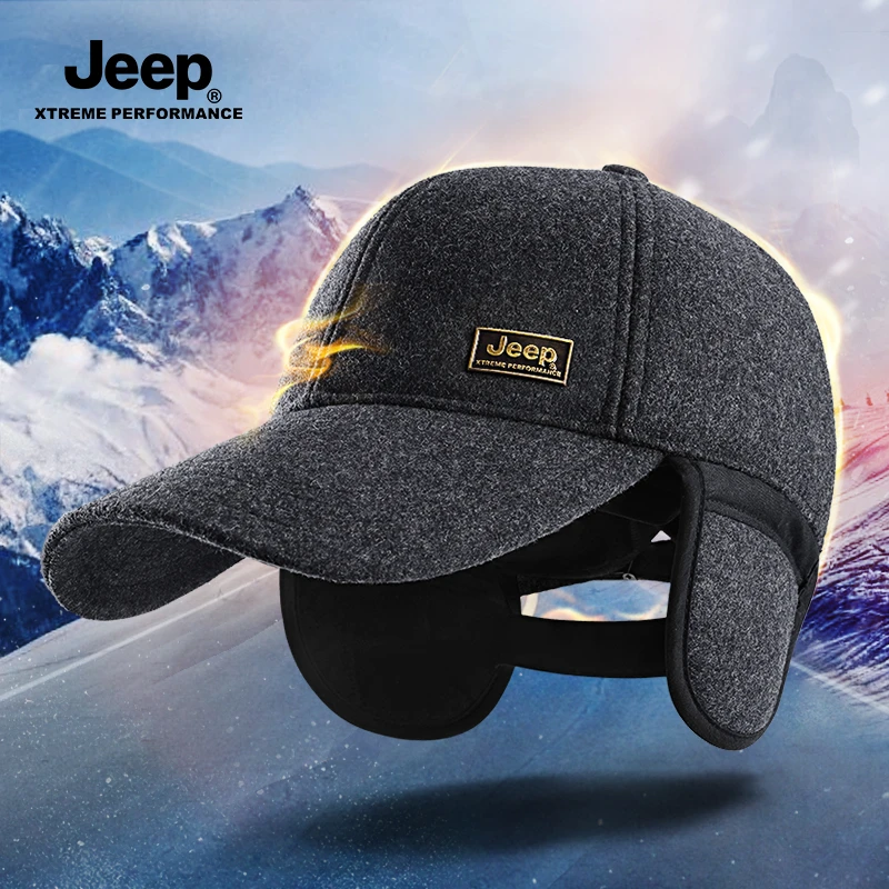 JEEP老年人帽子男冬季爸爸防寒保暖帽老人帽男士鸭舌帽爷爷棒球帽