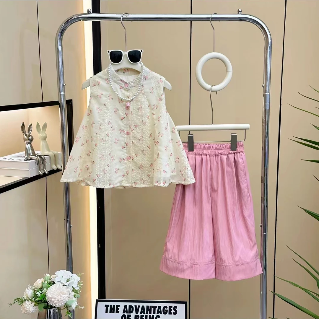 女中大童夏季新款花边背心裤套装洋气时尚休闲夏天韩版女童百搭