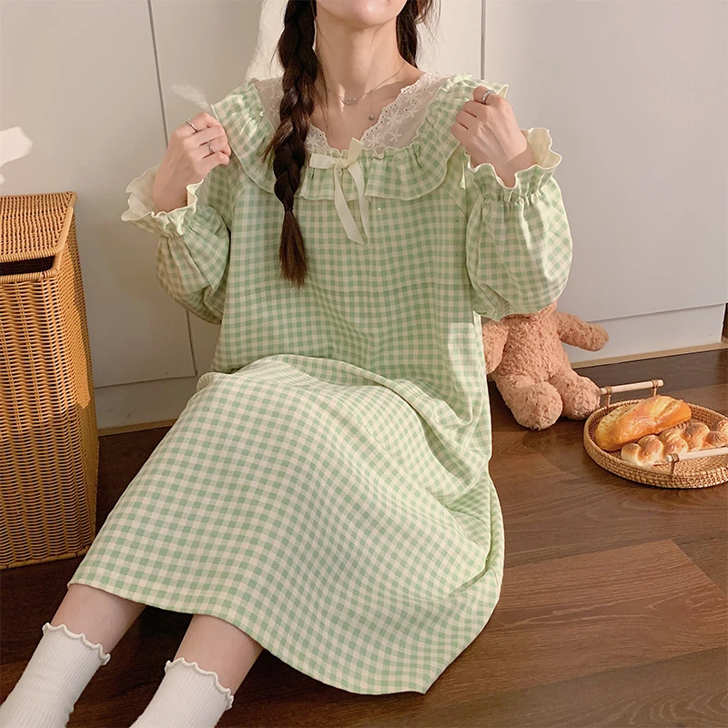 可外穿春秋季长袖睡裙舒适宽松学生宿舍可爱睡衣2024年新款家居服