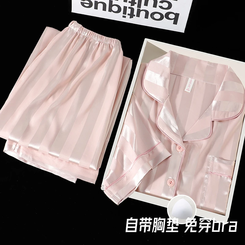 夏季款睡衣女带胸垫2024新款宽松短袖学生高颜值冰丝三件套家居服