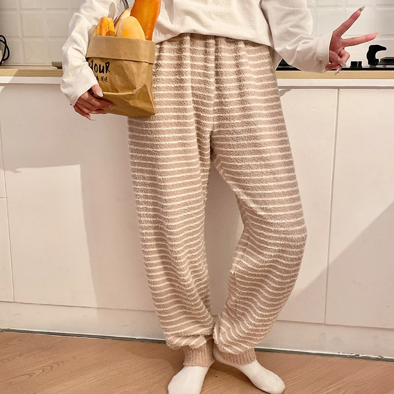2024年新款半边绒睡裤女加绒加厚冬季保暖高颜值珊瑚绒单件家居裤
