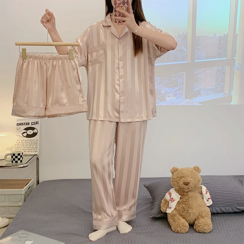 夏季天2024年简约高级感休闲风大码可外穿睡衣女生三件套装家居服