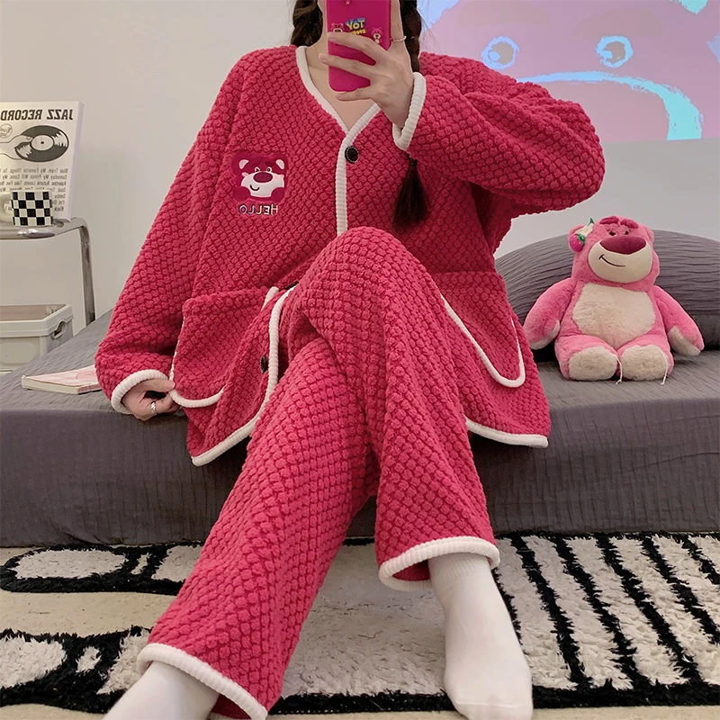 睡衣秋冬法兰绒家居服女款爆款2024年新款加厚加绒珊瑚绒大码套装