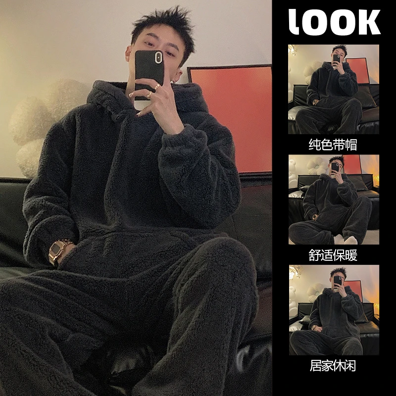 珊瑚绒冬季家居服男款爆款2024年新款睡衣加绒加厚大码法兰绒套装