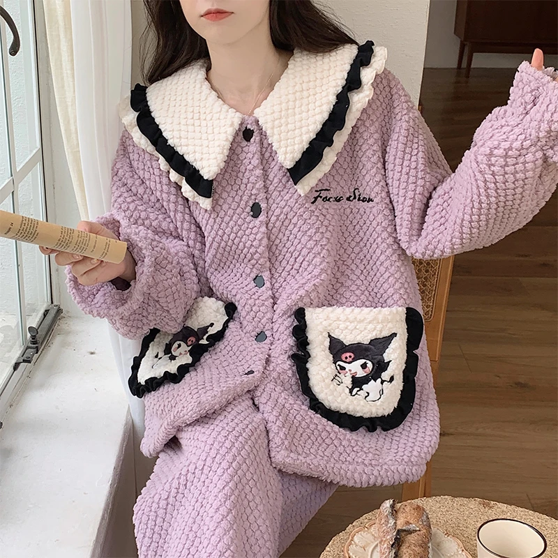 珊瑚绒睡衣女冬款加厚加绒2024新款懒惰保暖高颜值学生套装家居服