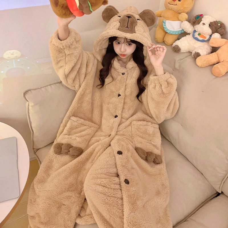睡袍睡衣秋冬家居服女款爆款2024年新款珊瑚绒加厚加绒法兰绒套装