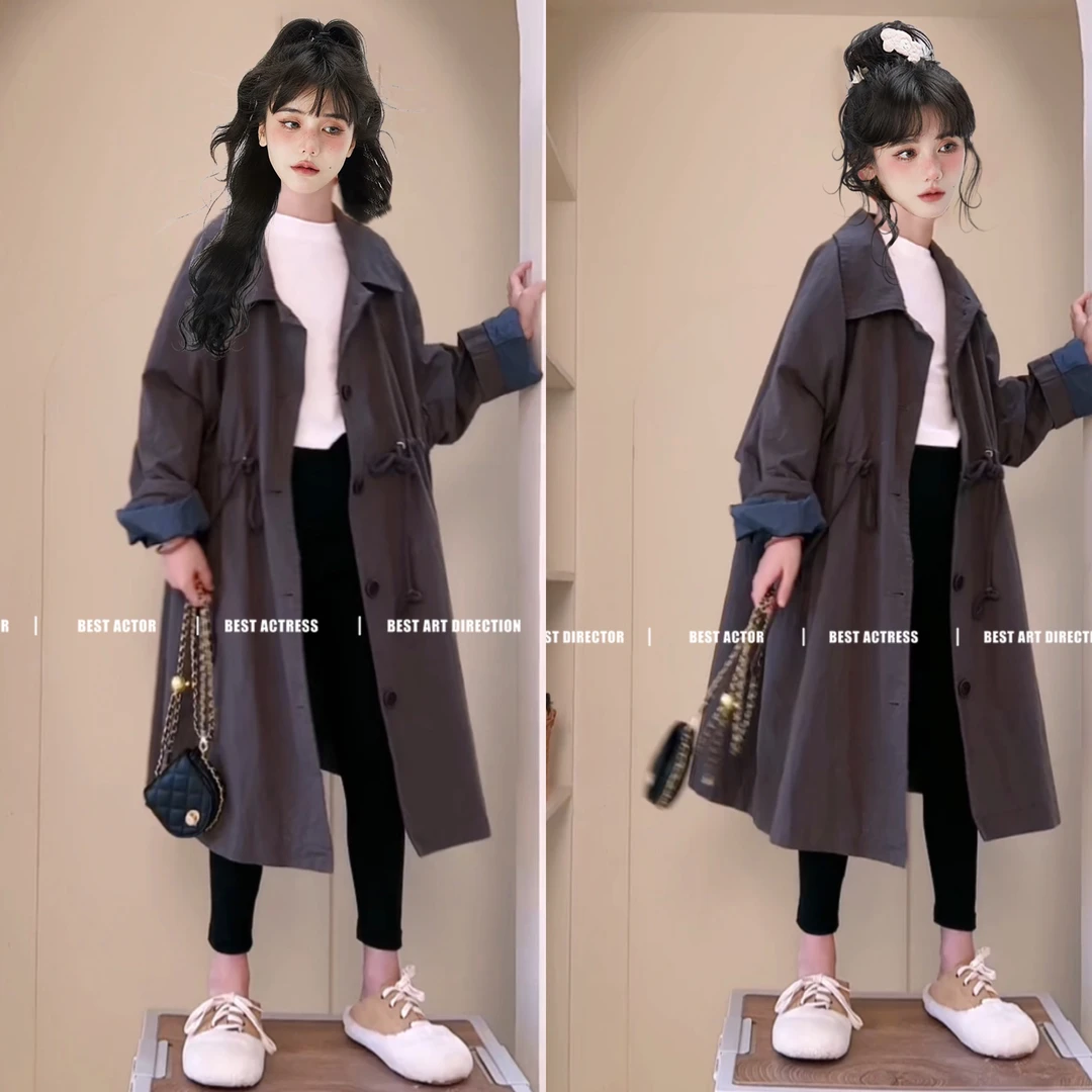 秋冬男女风衣儿童风衣休闲百搭宽松中长款外套亲子款