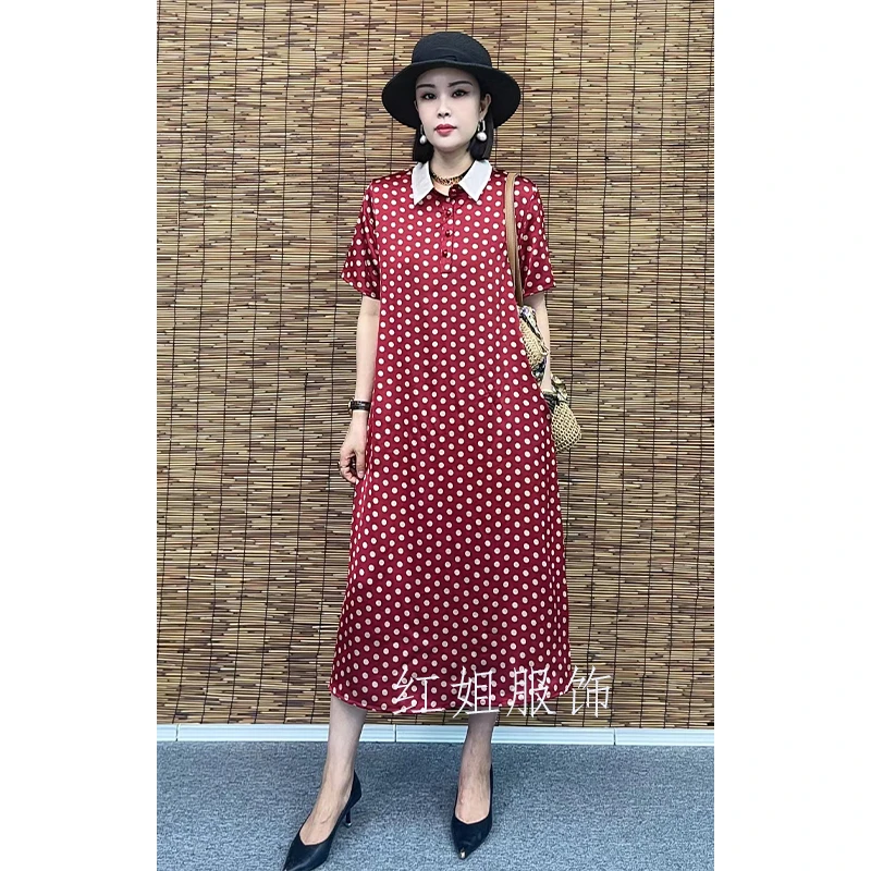夏季新款香槟色裙子中长款纯色短袖宽松遮肉女式收腰【连衣裙224】