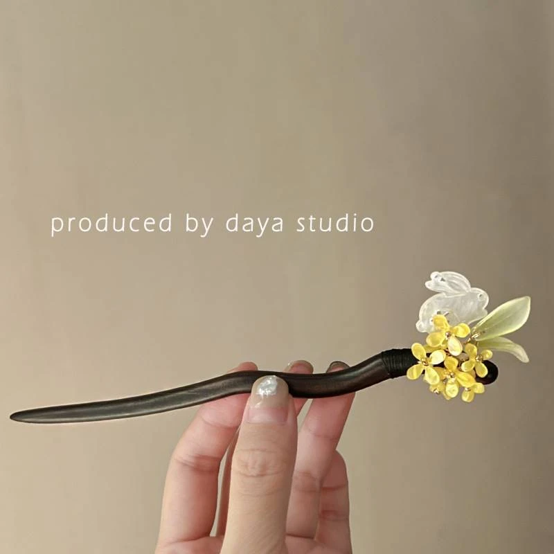 桂花木簪盘发低丸子发簪简约女气质古典国风旗袍配饰茶服日常搭配