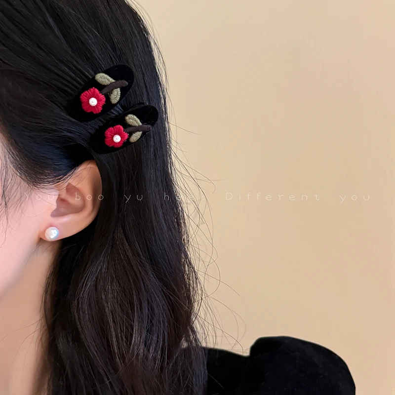 法式复古刺绣花朵发夹轻奢碎发夹子气质可爱百搭发卡甜美秋冬迷你