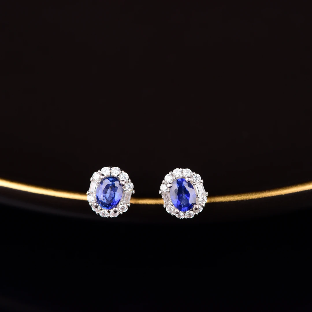 【古北珠宝】天然蓝宝石耳饰显气质简约款精致小巧日常佩戴福利款