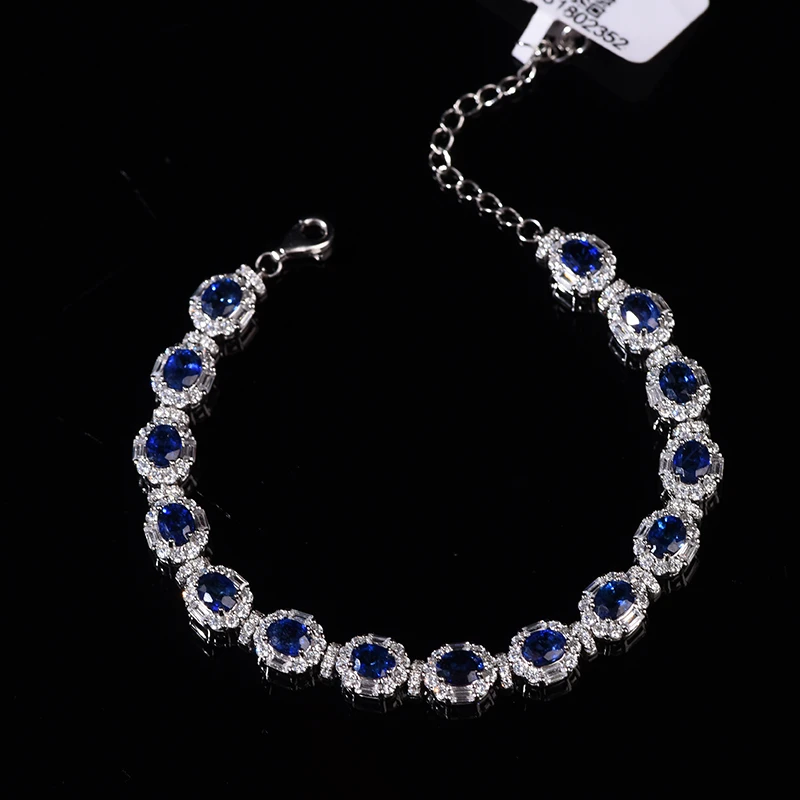 【古北珠宝】新品高端定制款天然蓝宝石手链精致豪华镶嵌s925银镶嵌