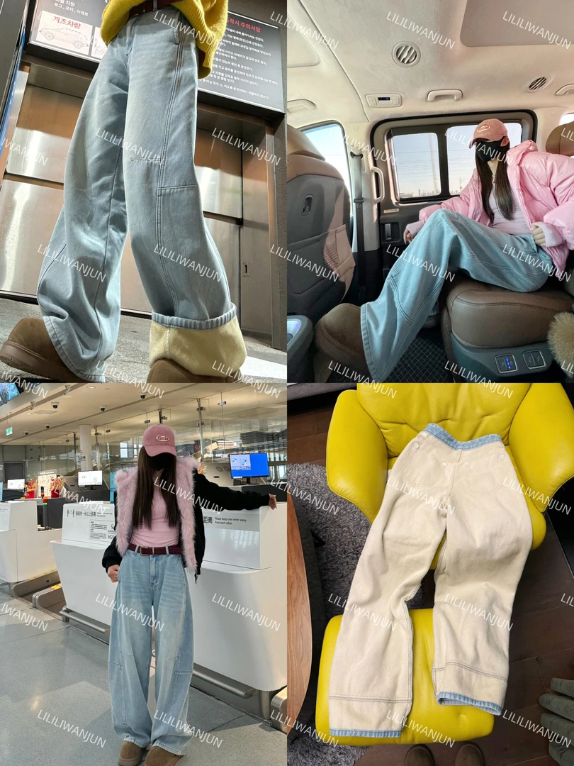 婉君【Baby绒松弛牛仔 】秋冬复古设计高腰牛仔裤LWJ24D4K2333