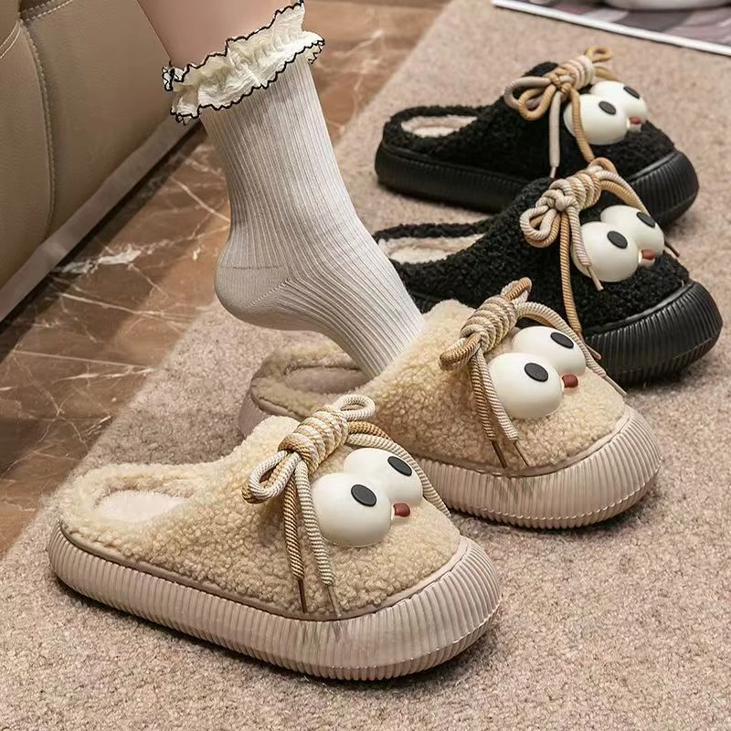2024新款棉拖鞋女秋冬新品可爱毛绒卡通大眼睛居家外穿棉拖xb