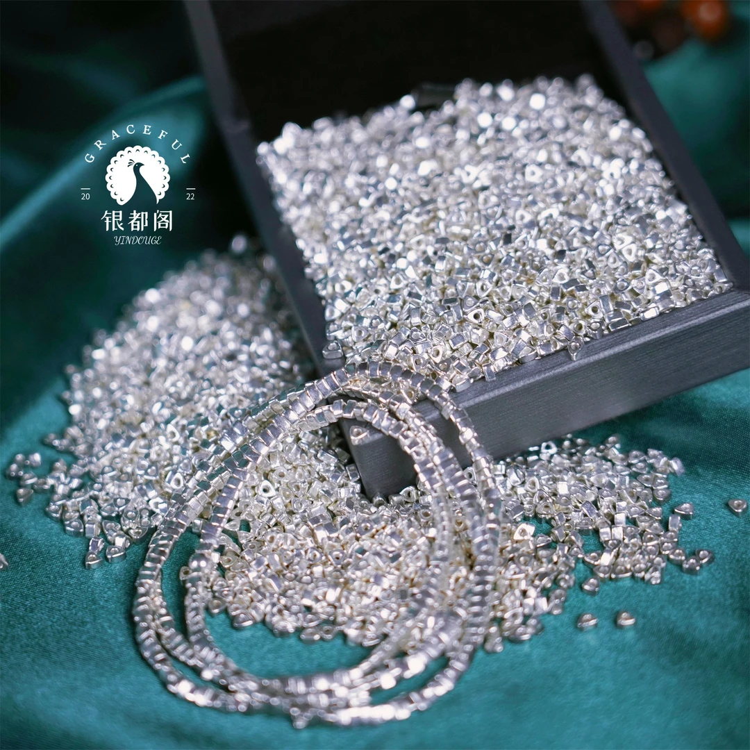 925银银制品 《刘公子》手工定制碎银手小碎片链弹力绳3圈为准