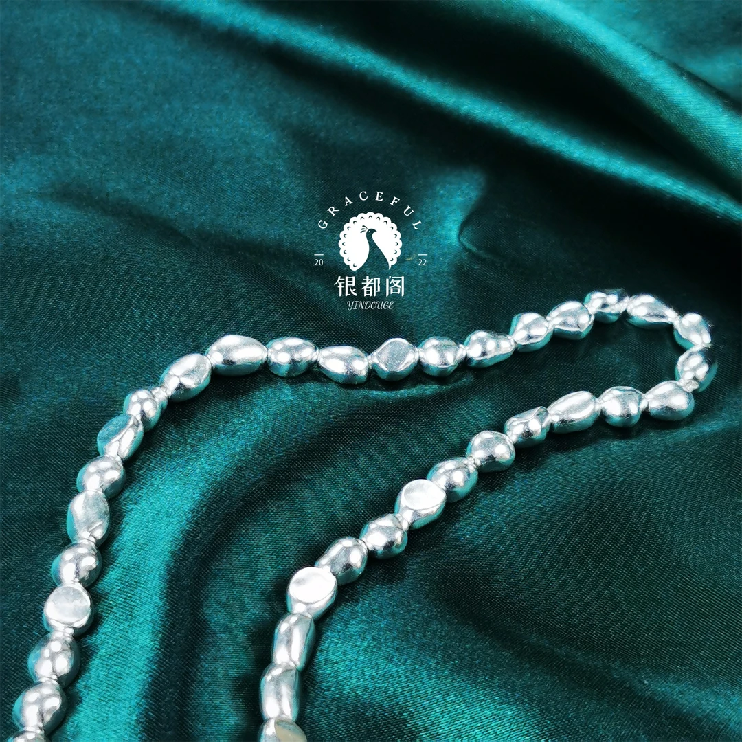 足银银制品 《刘公子》异形巴洛克碎银锁骨项链时尚实心男女百搭