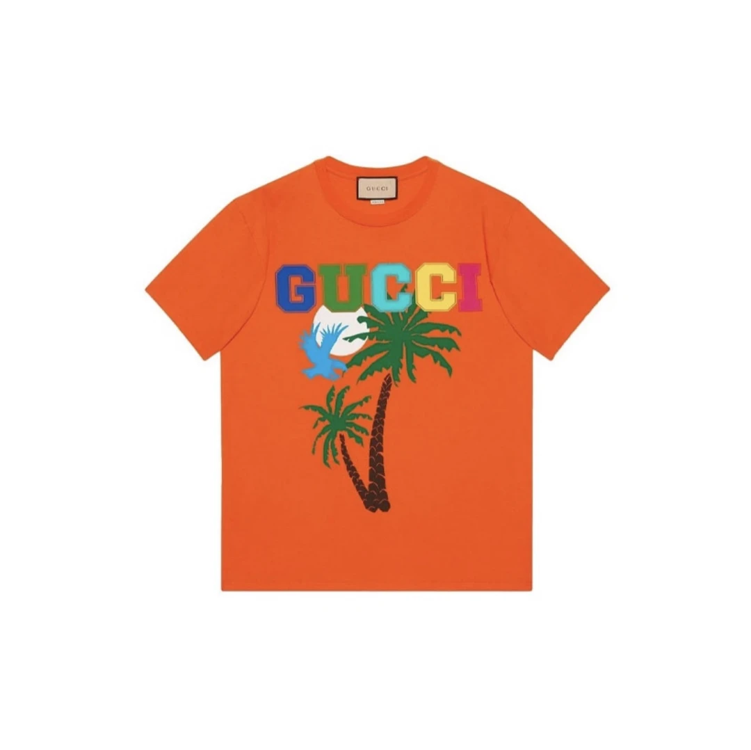 全新未使用 GUCCI/古驰 国现 Gucci logo椰树橙T