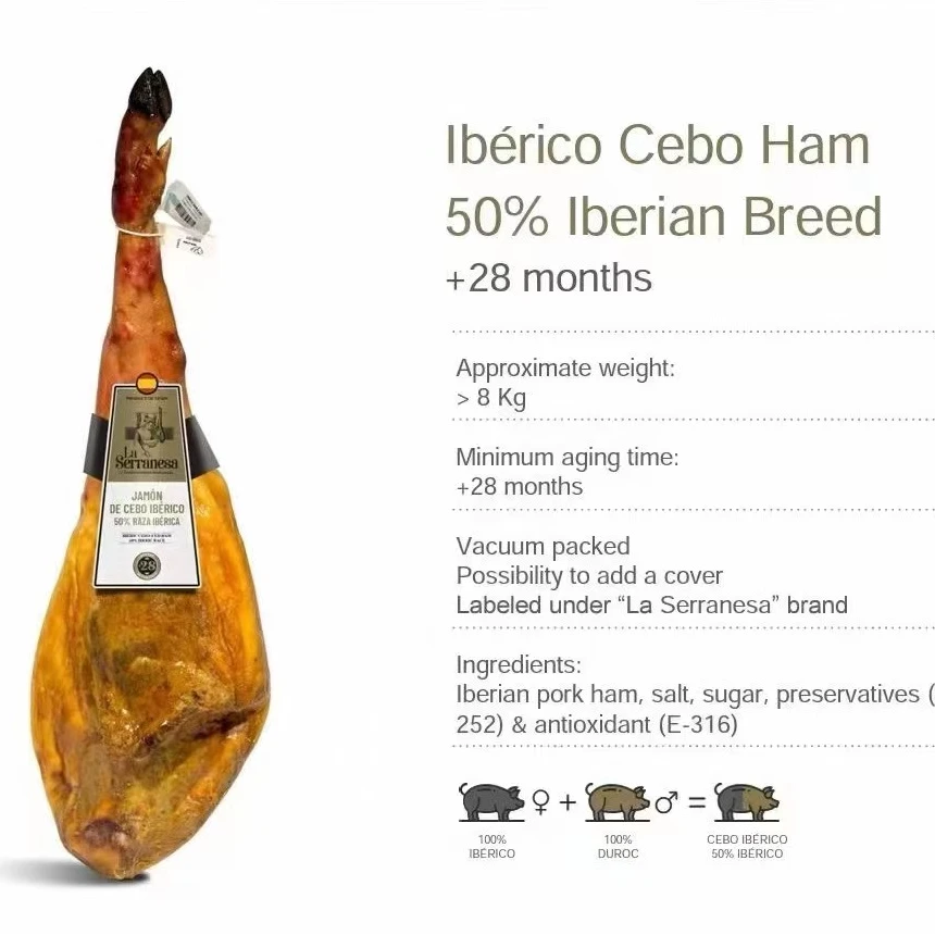 【白标后腿整腿】西班牙伊比利亚黑猪进口谷物饲养风干利比亚火腿