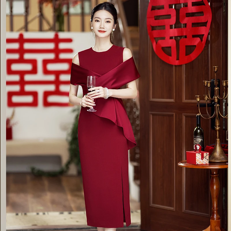 YS213结婚妈妈礼服新款夏季中年妈妈旗袍女服高端婚宴改良连衣裙