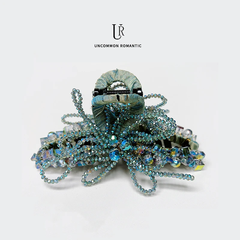 UR法式轻奢花朵发夹流苏水晶发抓仙美后脑勺高级感抓夹鲨鱼夹发饰