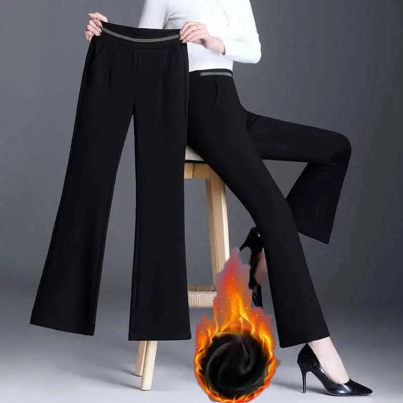 加绒/不加绒 微喇裤女2024秋冬新款修身显瘦高腰弹力休闲微喇裤