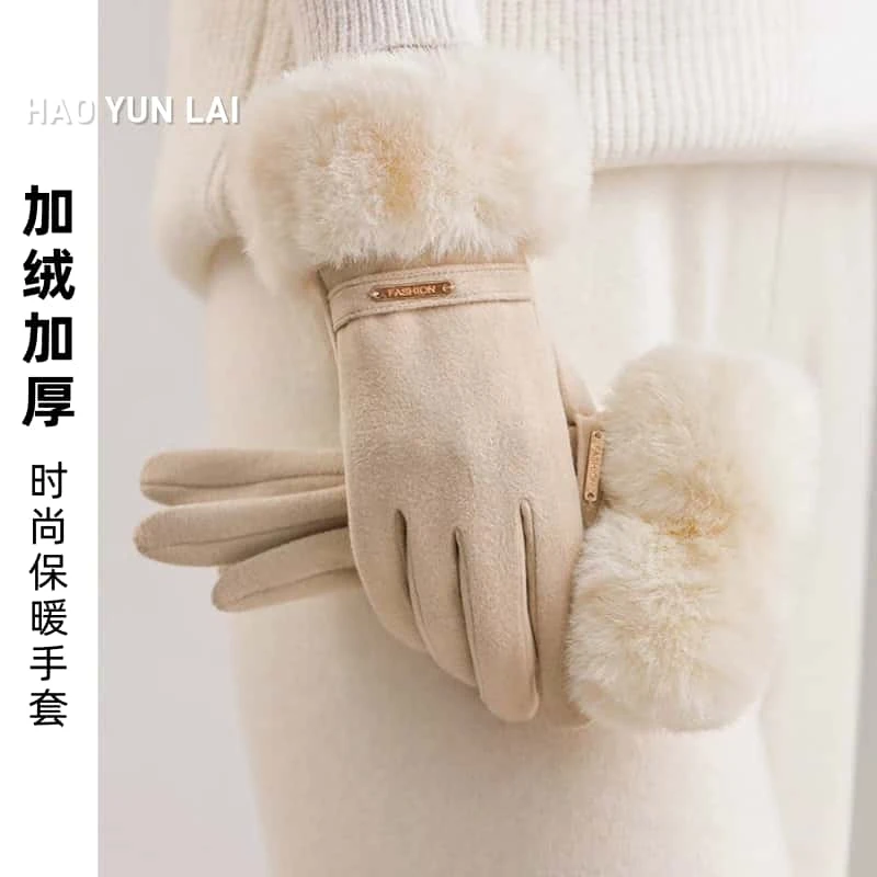 【外贸出口】秋冬加绒加厚时尚女士保暖骑行开车防寒防风触屏手套