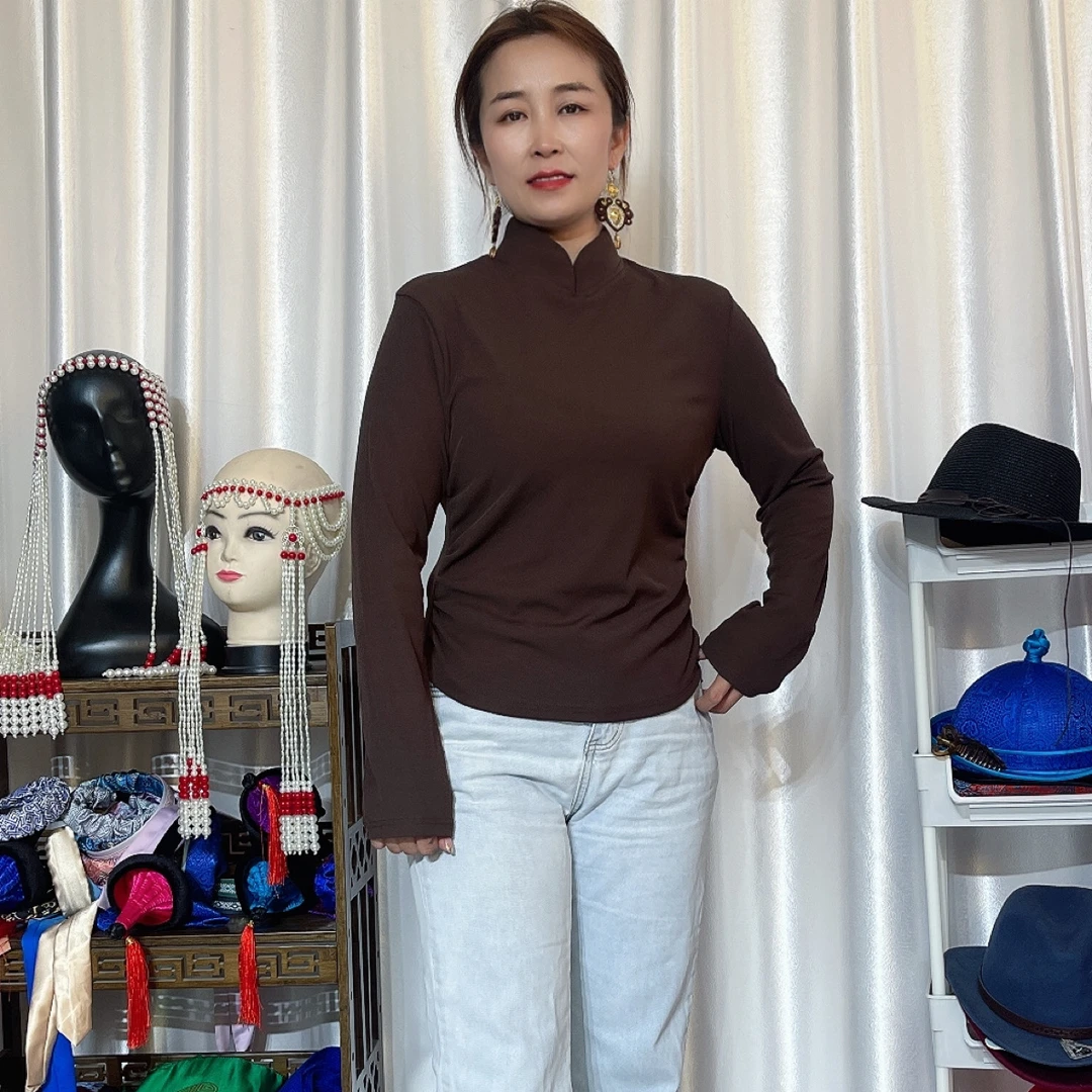 螺纹弹力棉民族风打底衫 修身显瘦