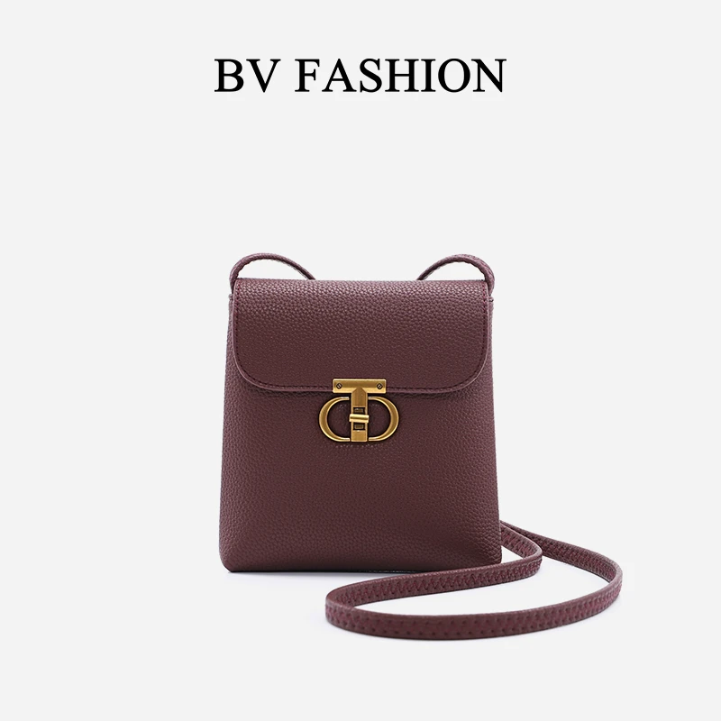 BV FASHION荔枝纹手机包斜挎小包J24022290酒红色