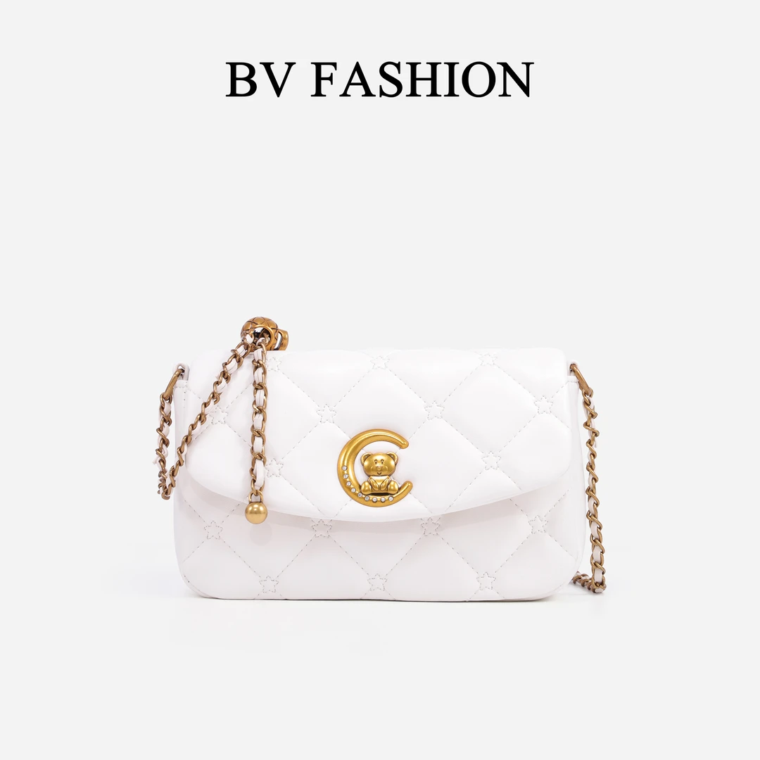 BV FASHION菱格时尚百搭链条女士经典斜挎小包包BD24076282白色