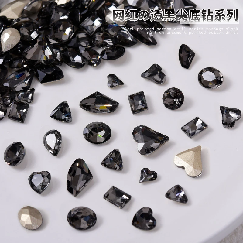 【菊籽老师推荐】50颗美甲透黑水晶钻暗黑风异形尖底歪心斧头爱心钻