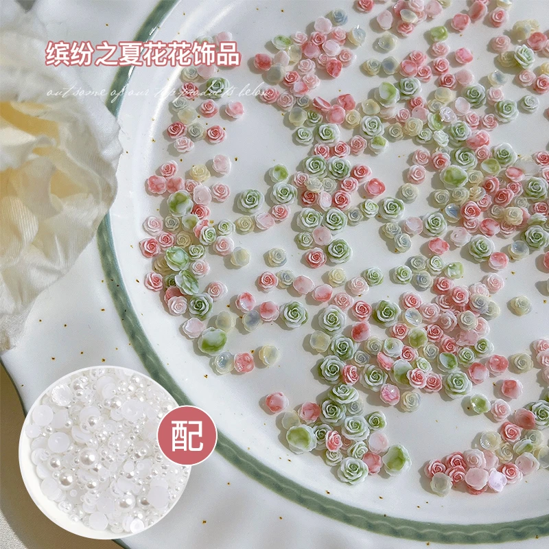 【菊籽老师推荐】缤纷之夏花花饰品美甲渐变晕染月季玫瑰花指甲装饰