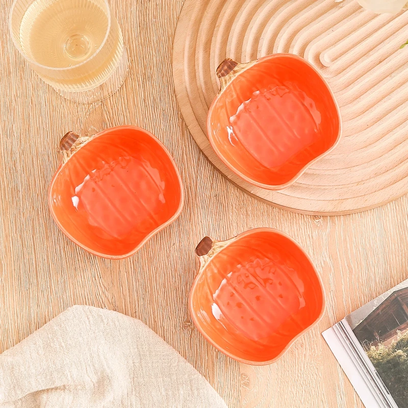 蘸料碟调味碟创意南瓜卡通可爱高颜值陶瓷餐具南瓜型【新疆包邮】