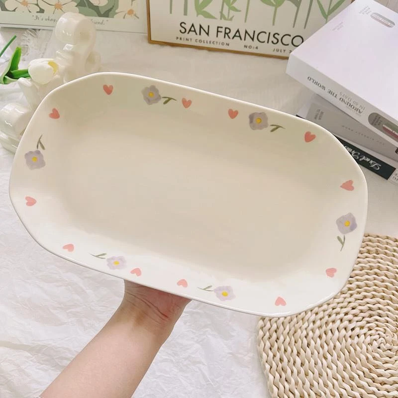 紫藤花新疆包邮】奶油13英寸鱼盘 水果盘菜盘 陶瓷家用高温釉下彩