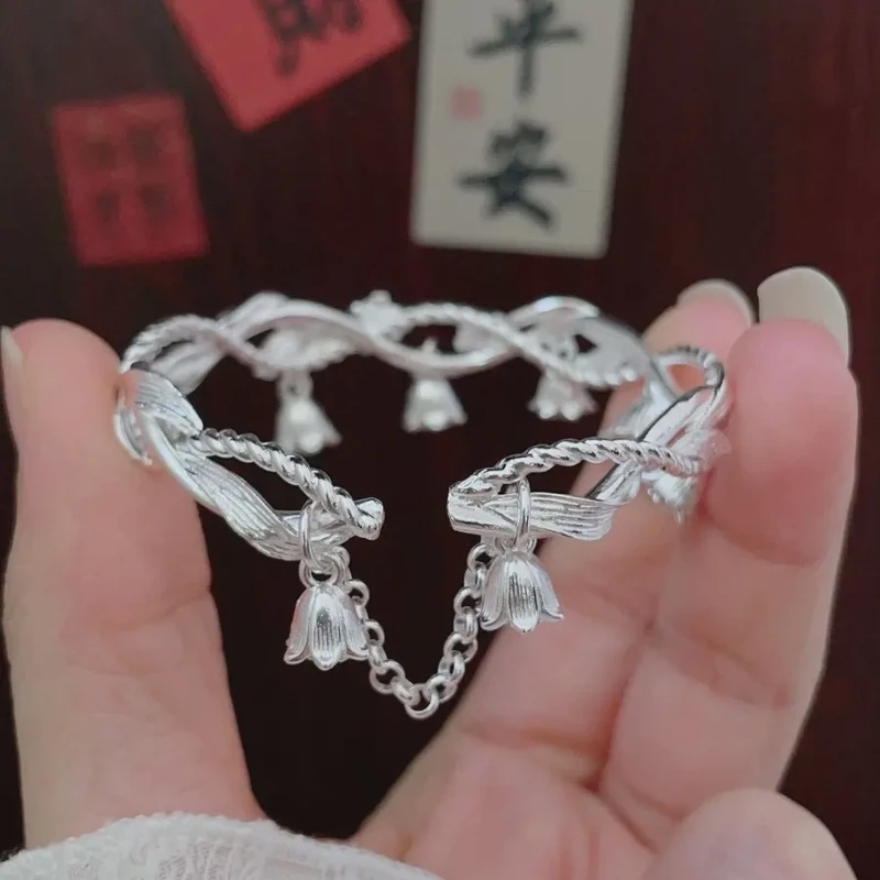 足银手镯 868 足银999铃兰花手镯古风精美手饰时尚手环送闺蜜礼物
