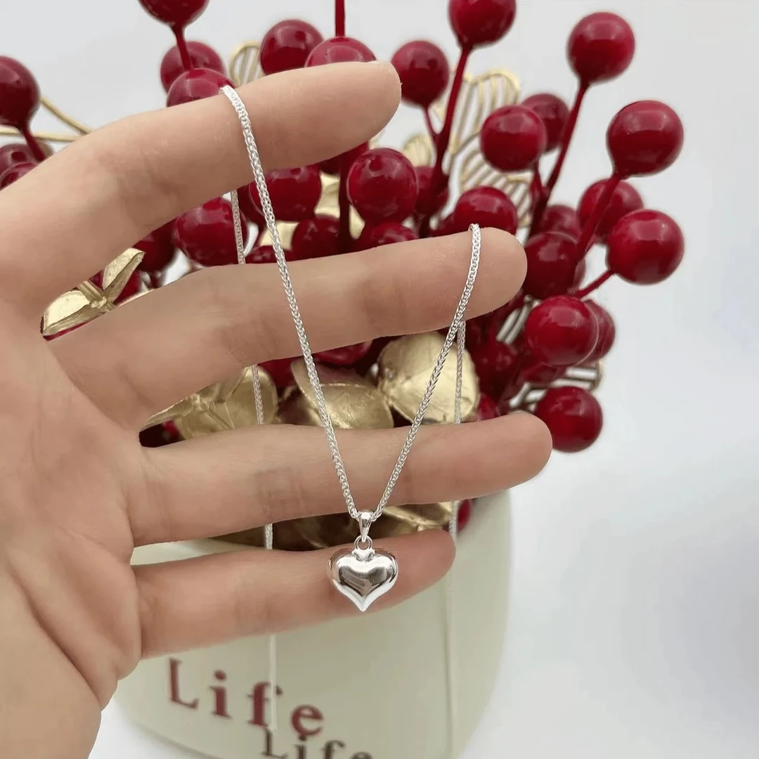 坠链均足银 873 足银999项链女光面爱心锁骨链轻奢小众送女友