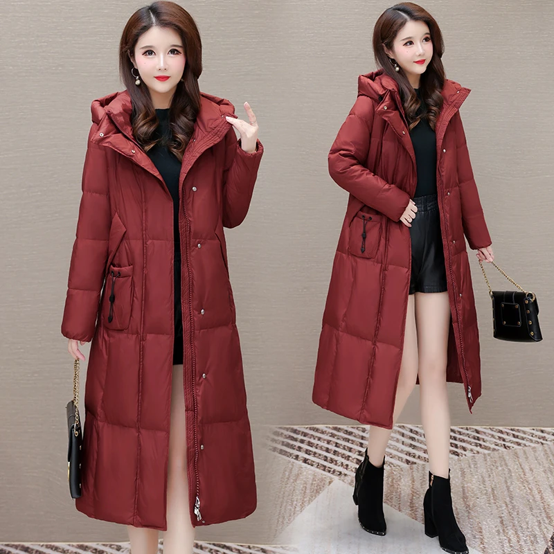 白鸭绒羽绒服女冬季新款时尚休闲中长款羽绒袄外套宽松妈妈羽绒衣