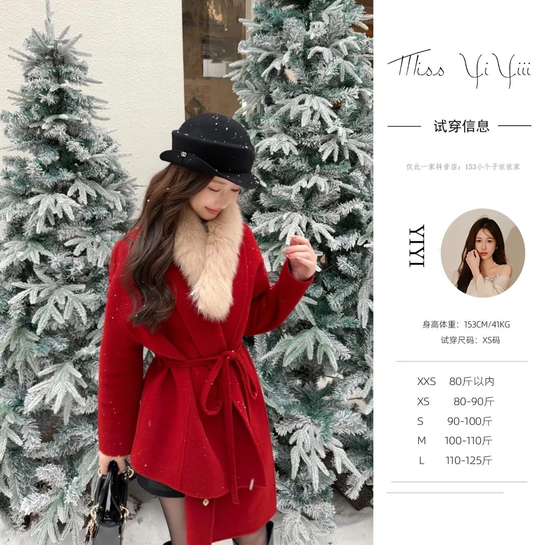 【本命大衣】<宠粉内购会>简奢宽边围巾领中长款设计感双面毛呢大衣