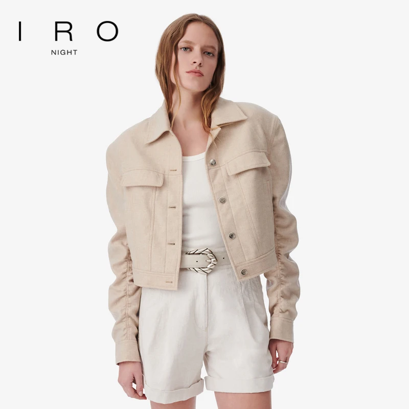 IRO Night 雅丹风绵羊毛外套羊角堆堆袖抽褶短款法式春季新款