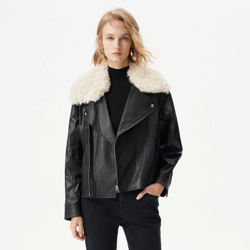 IRO Night 毛领皮衣夹克外套长袖羊皮革高级感法式轻奢冬季新款