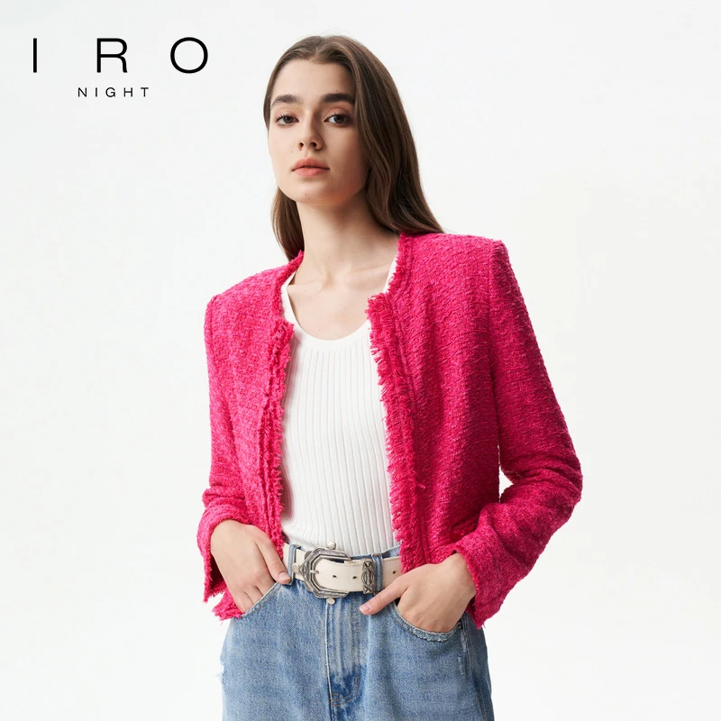 IRO Night 女士气质小香风开衫外套圆领粗花呢短款法式轻奢春秋
