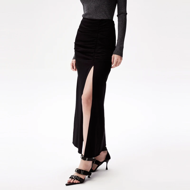 IRO Night 褶皱开叉半身裙纯色高腰长裙职场法式轻奢新款