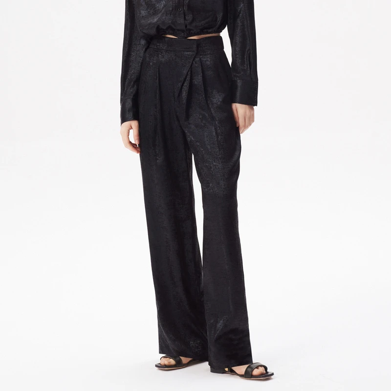 IRO Night 暗纹肌理长裤黑色休闲长裤垂坠感法式轻奢初秋新款