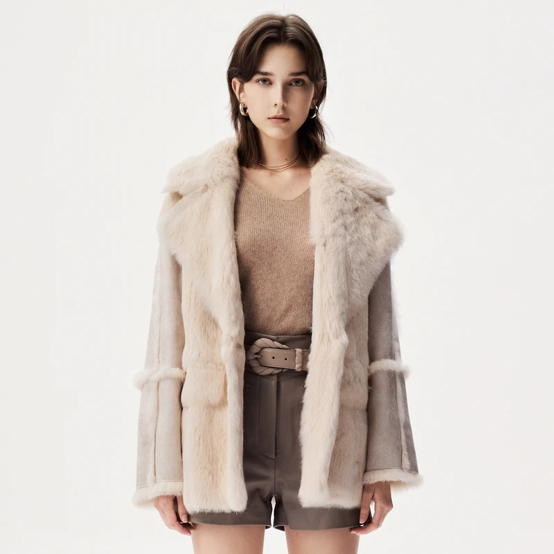 IRO Night 兔毛皮外套长袖皮毛一体质感拼接法式轻奢冬季新款